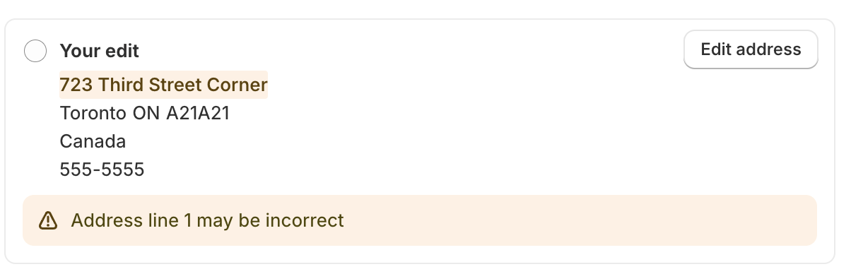 Location settings with an invalid address that needs correction