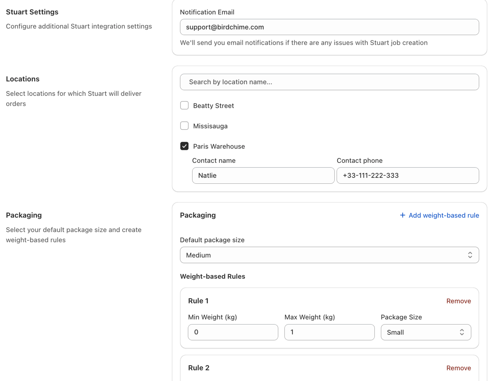 Configure Stuart Settings