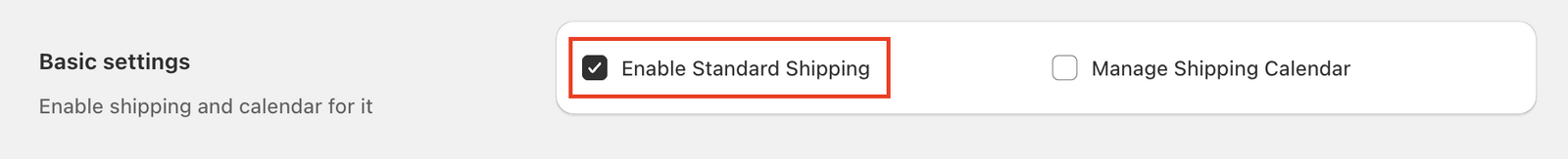 Displays the Shipping configuration panel with enable/disable toggle options