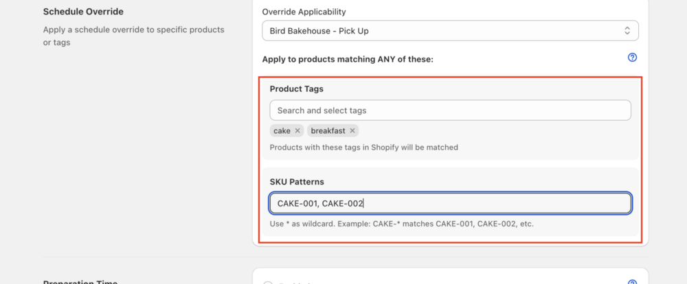 Product targeting block with Product Tags and SKU Patterns fields