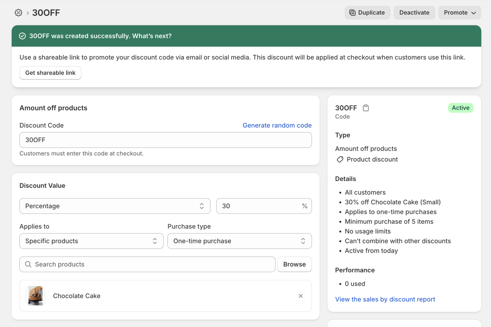 Discount created in Shopify