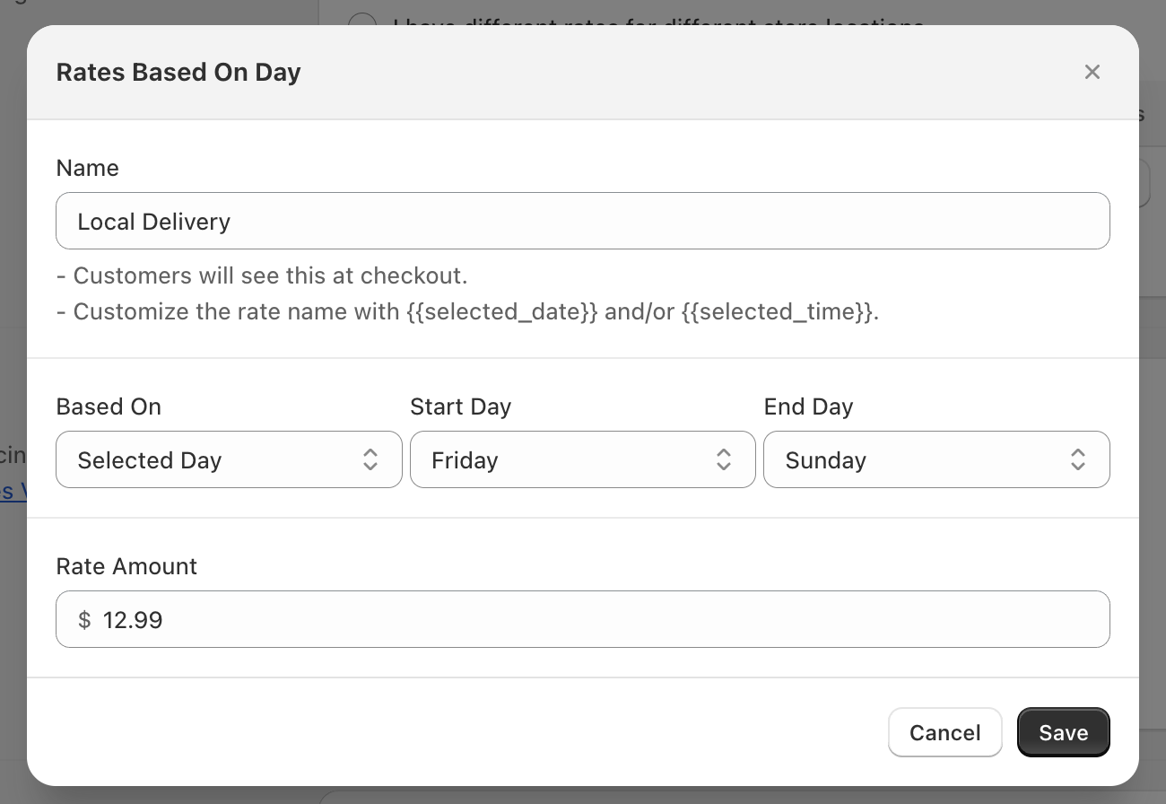 Day-based rate configuration