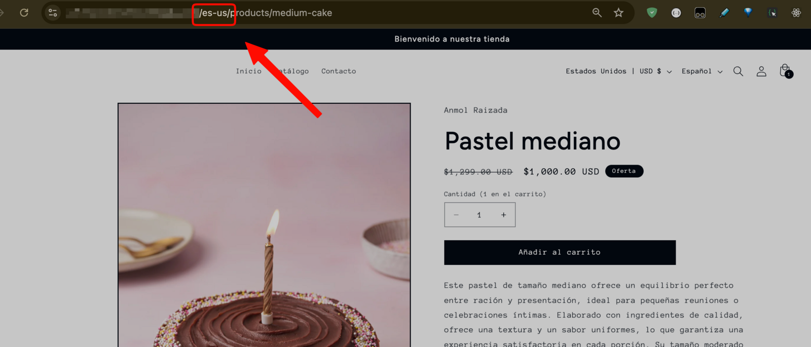 Storefront URL showing language code when Shopify Translate & Adapt is active