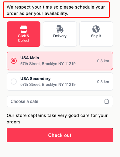 Cart widget showing the widget header text displayed above the method tabs