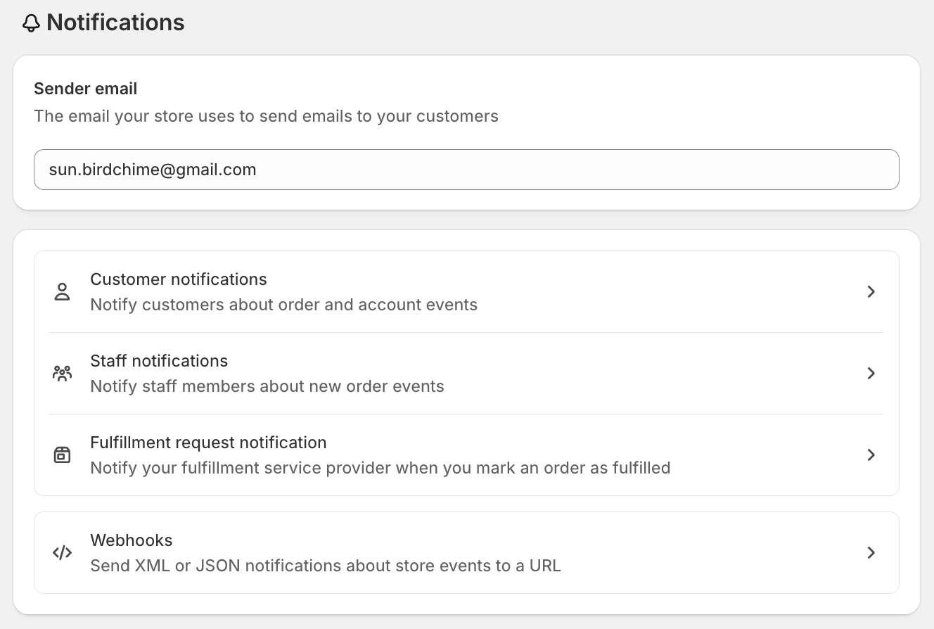 Shows the Shopify admin navigation path to reach the Staff Notifications section
