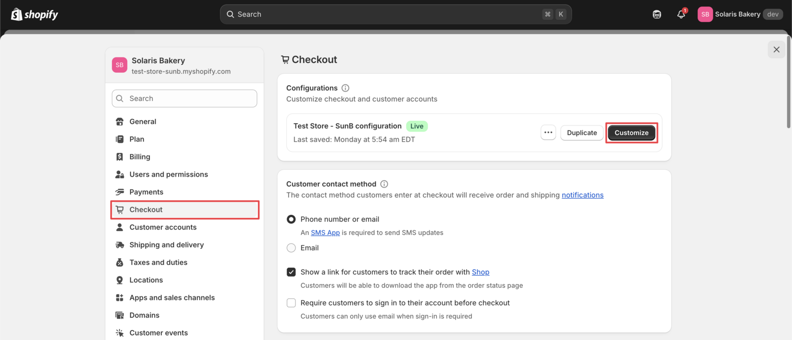 Navigate to Shopify Admin Settings and click Checkout