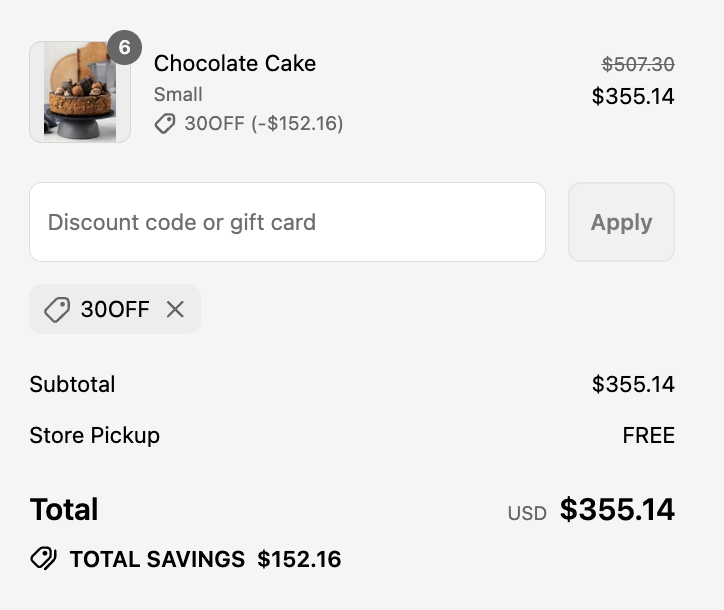 30OFF discount coupon is applied when Pickup is selected