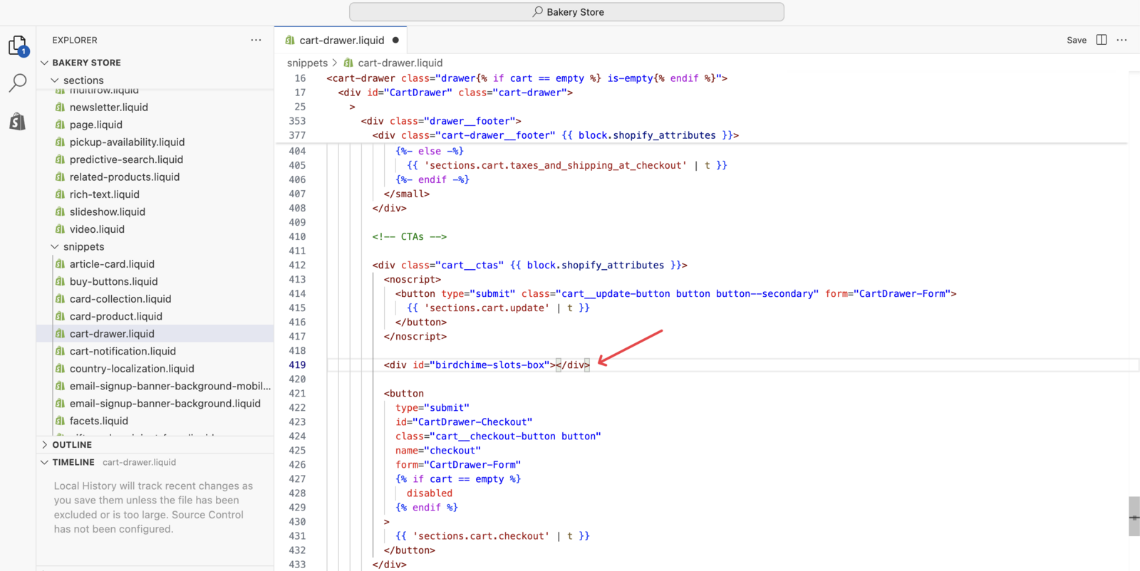 After placing the code snippet