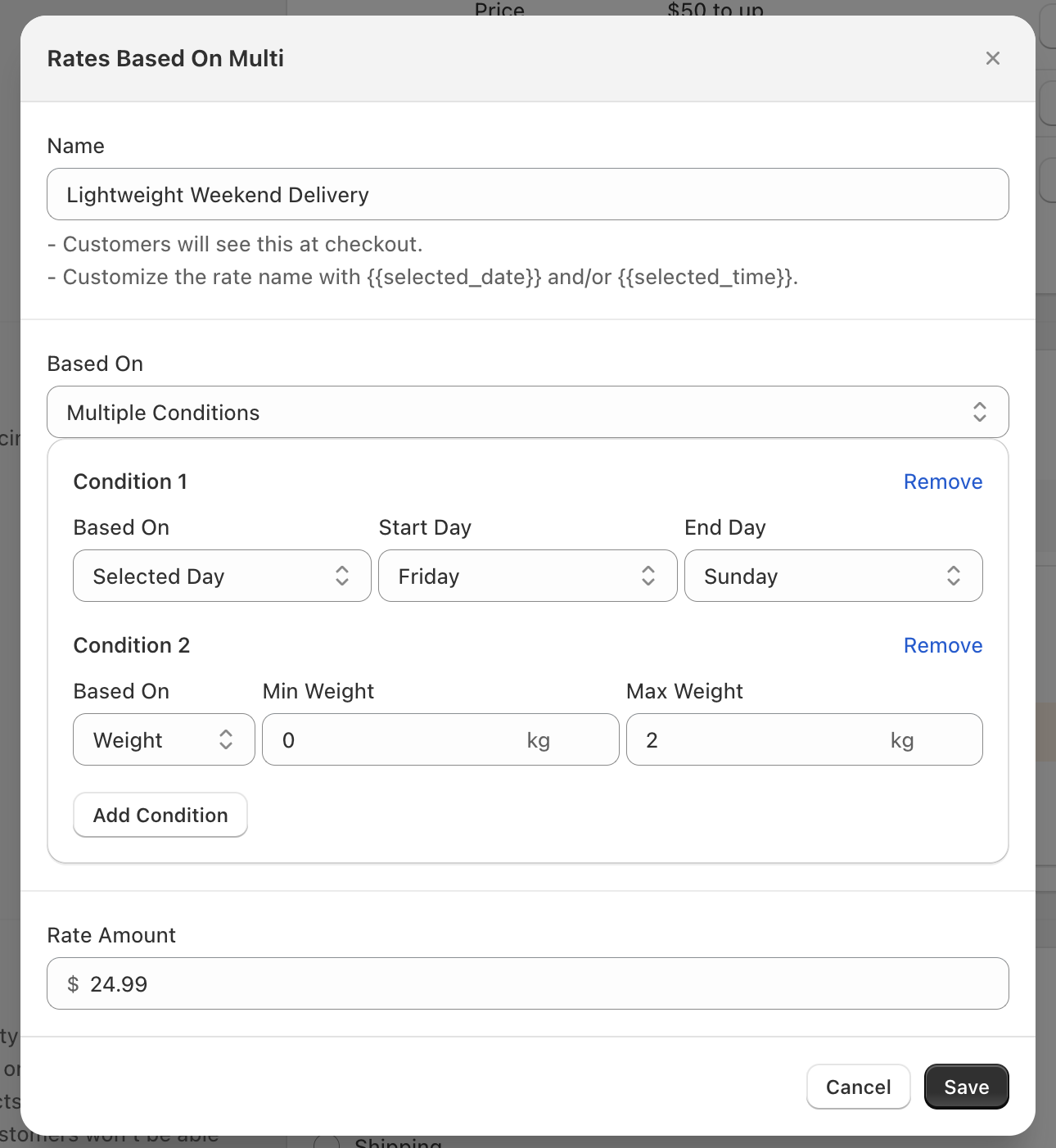 Multiple conditions configuration showing "Add condition" button