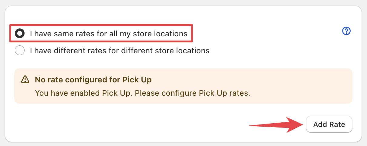 Shows the rate configuration interface with the option to set same rates for all locations selected