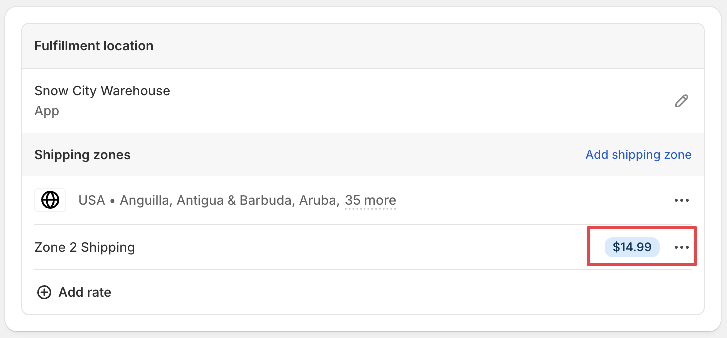 Displays different shipping rates configured across multiple profiles