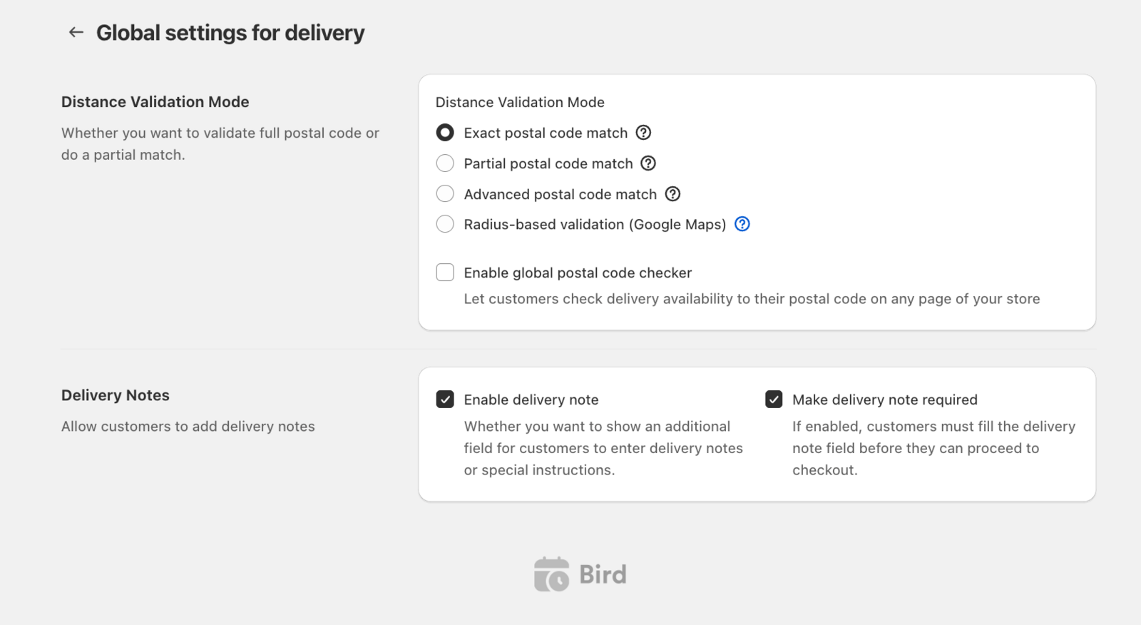 Global Distance Validation Mode settings