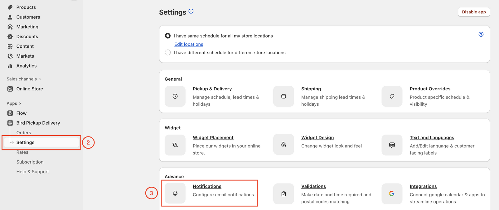 Settings menu showing the Notifications option
