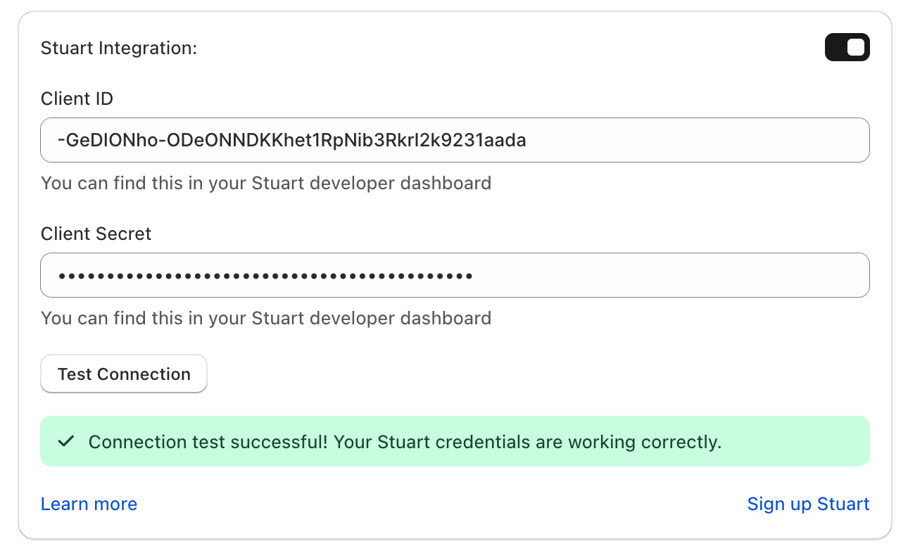 Enable stuart and test connection