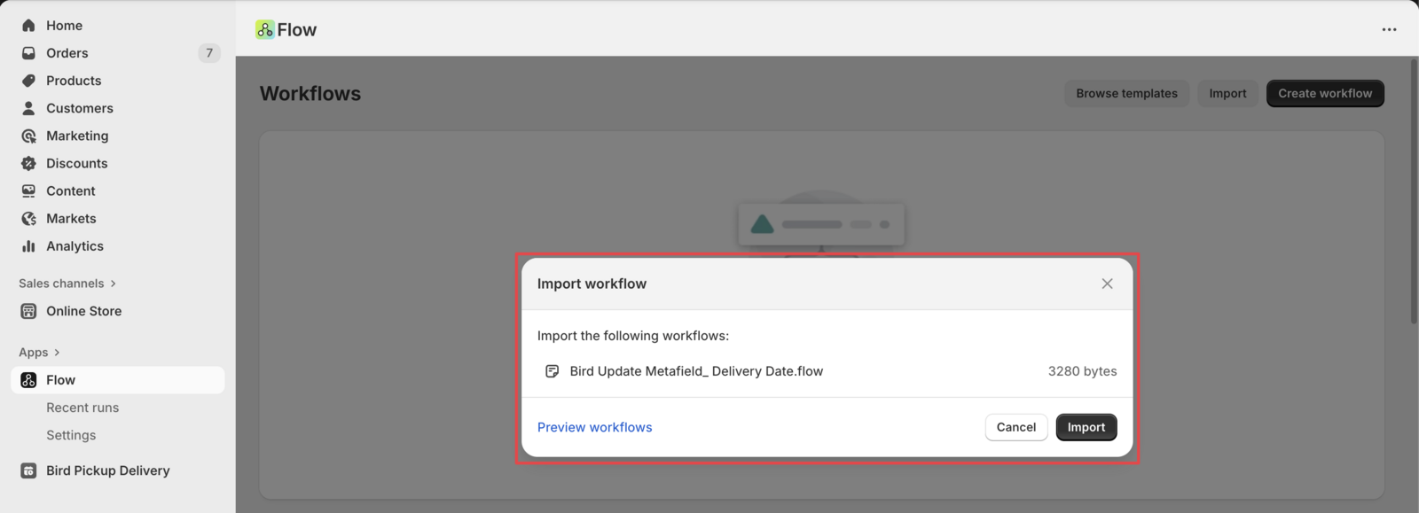 Flow import process