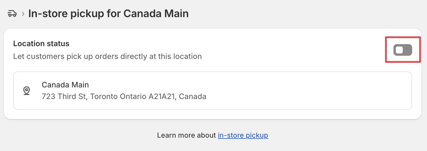 Shows location settings where pickup options are not enabled