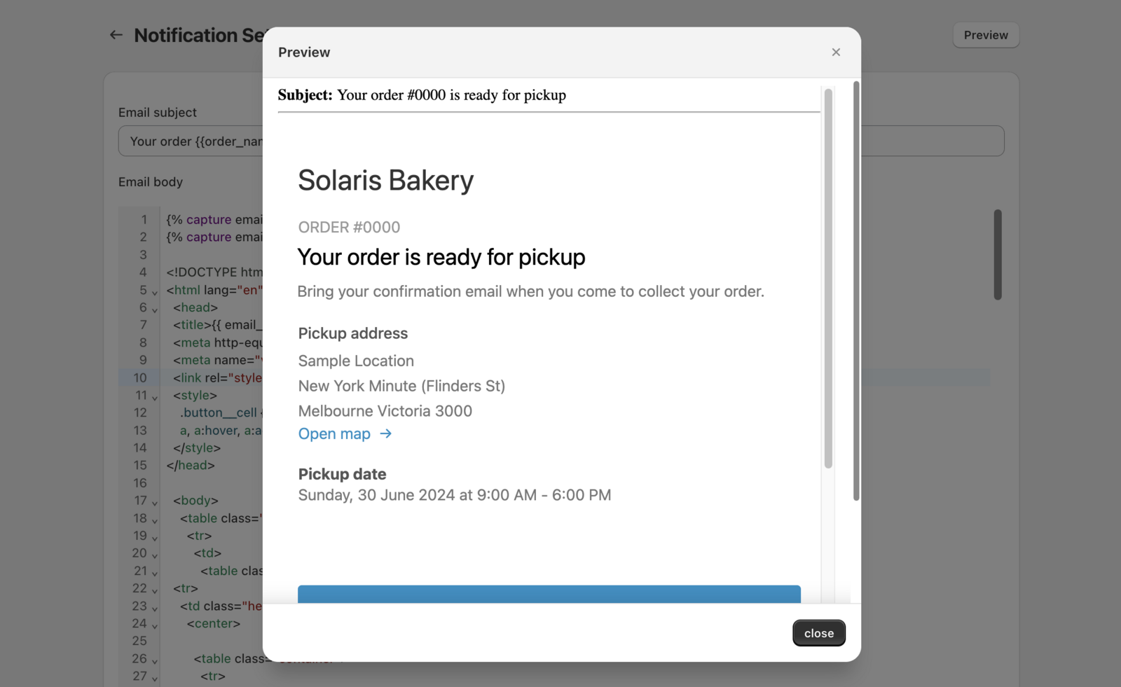 Preview of the edited Email Template