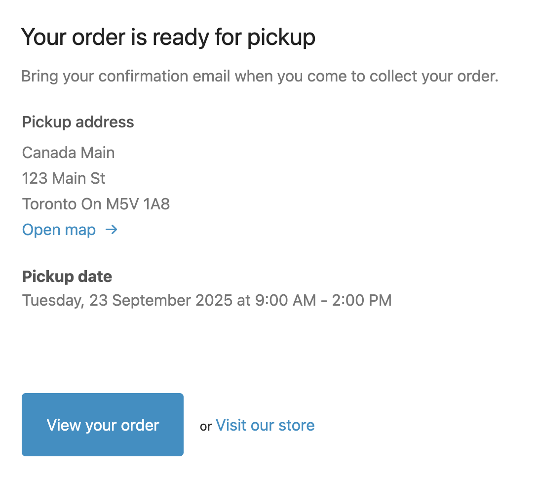 Email notification sent to customer when order is marked as picked up