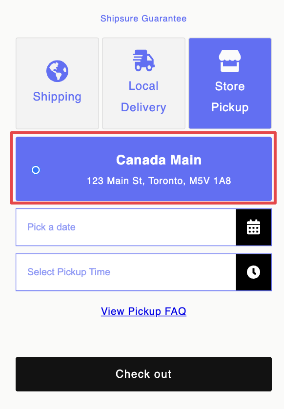 Customized pickup location styling with applied brand design