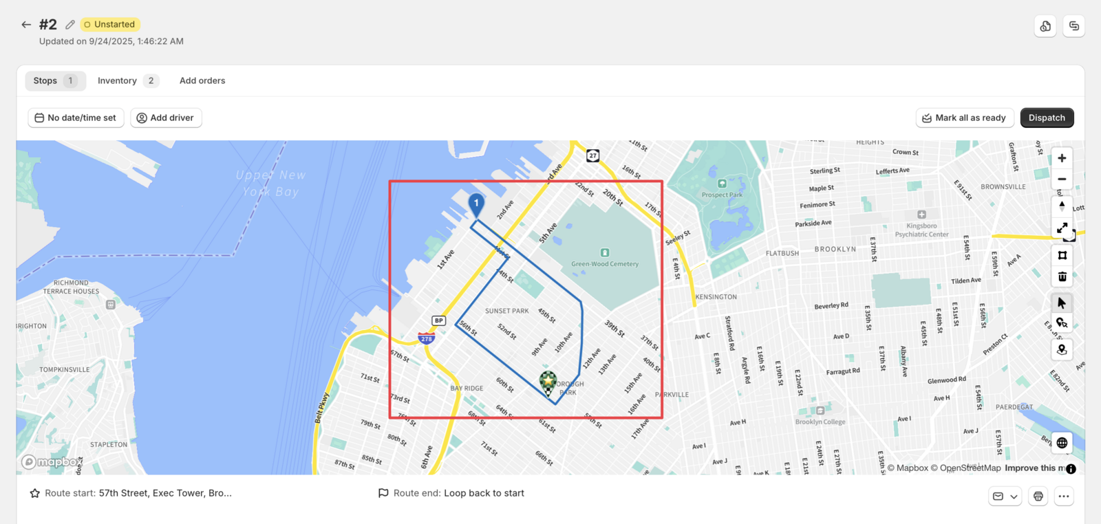 EasyRoutes order management interface showing orders with delivery dates and route assignment options