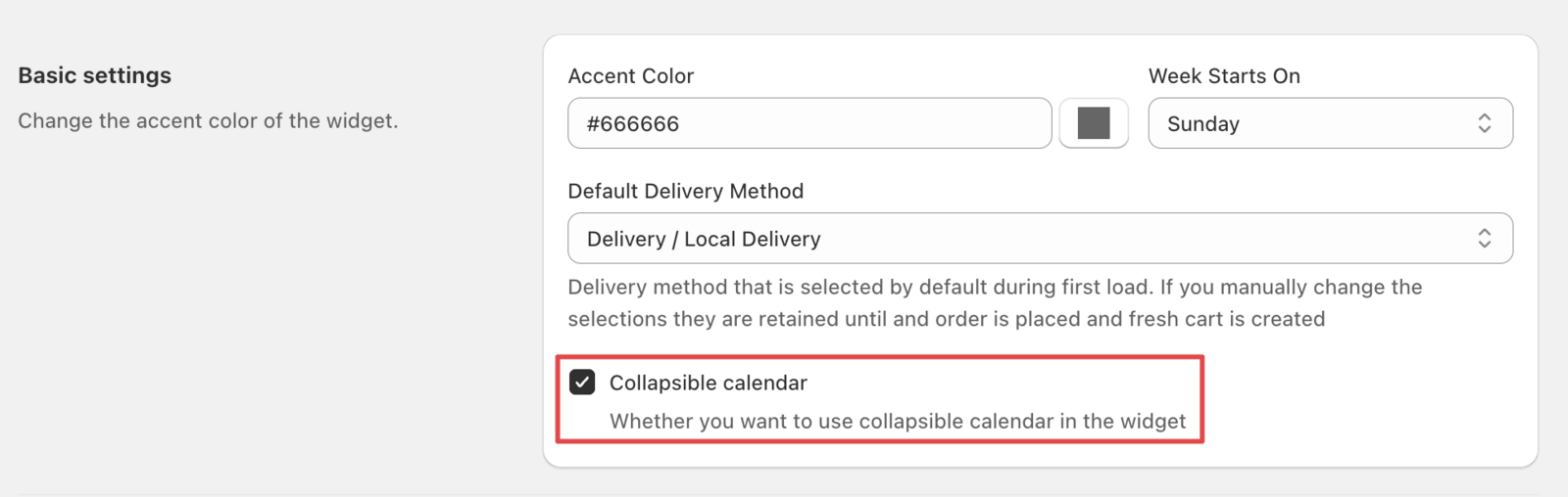 Collapsible calendar checkbox in widget design settings