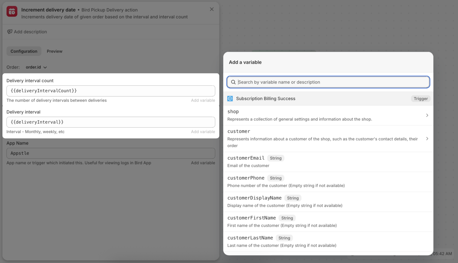 Increment delivery date action configuration