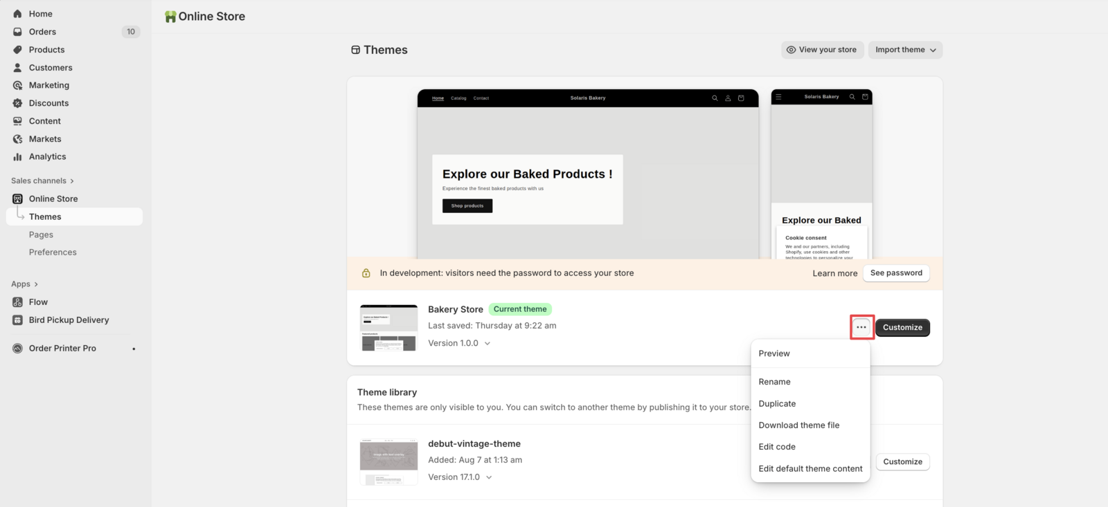 Displays the theme selection interface with the three-dot menu highlighted