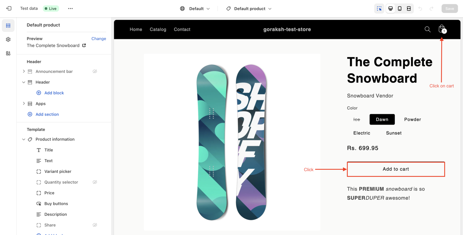 Add product to cart to test Bird Pickup and Delivery app widget