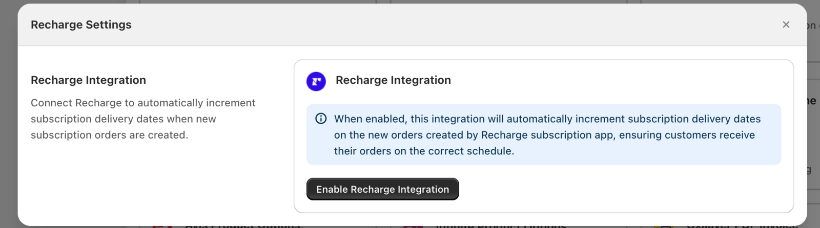 Enable Recharge app integration