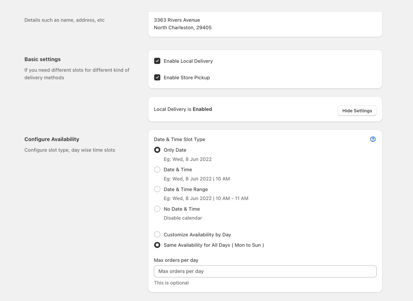 Show Configure Delivery Availability Option