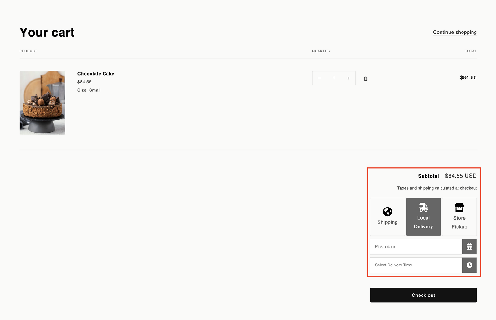 Shows the final result with the Bird delivery date widget properly positioned in the cart footer area