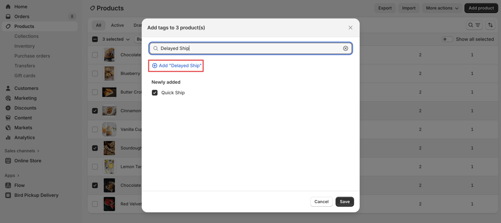 Shows the new tag creation interface with the option to add a custom tag name