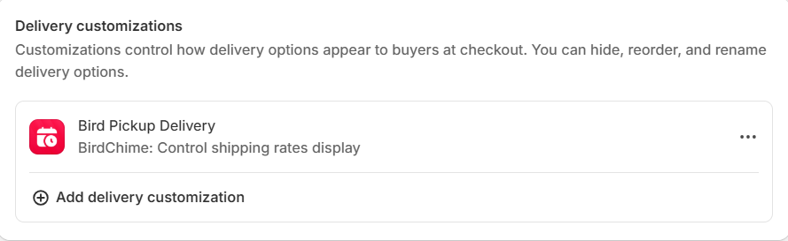 Bird App widget in Delivery Customizations