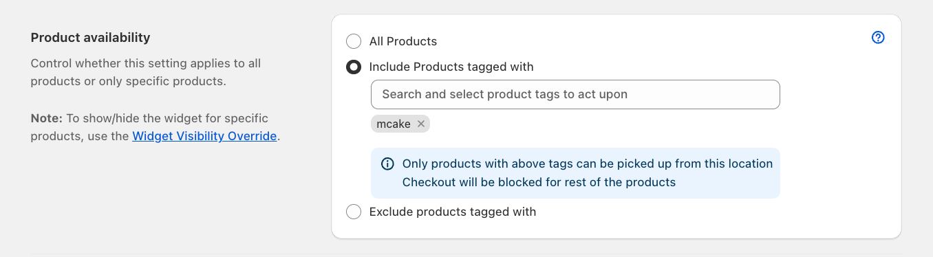 Shows Include Products tagged with selection