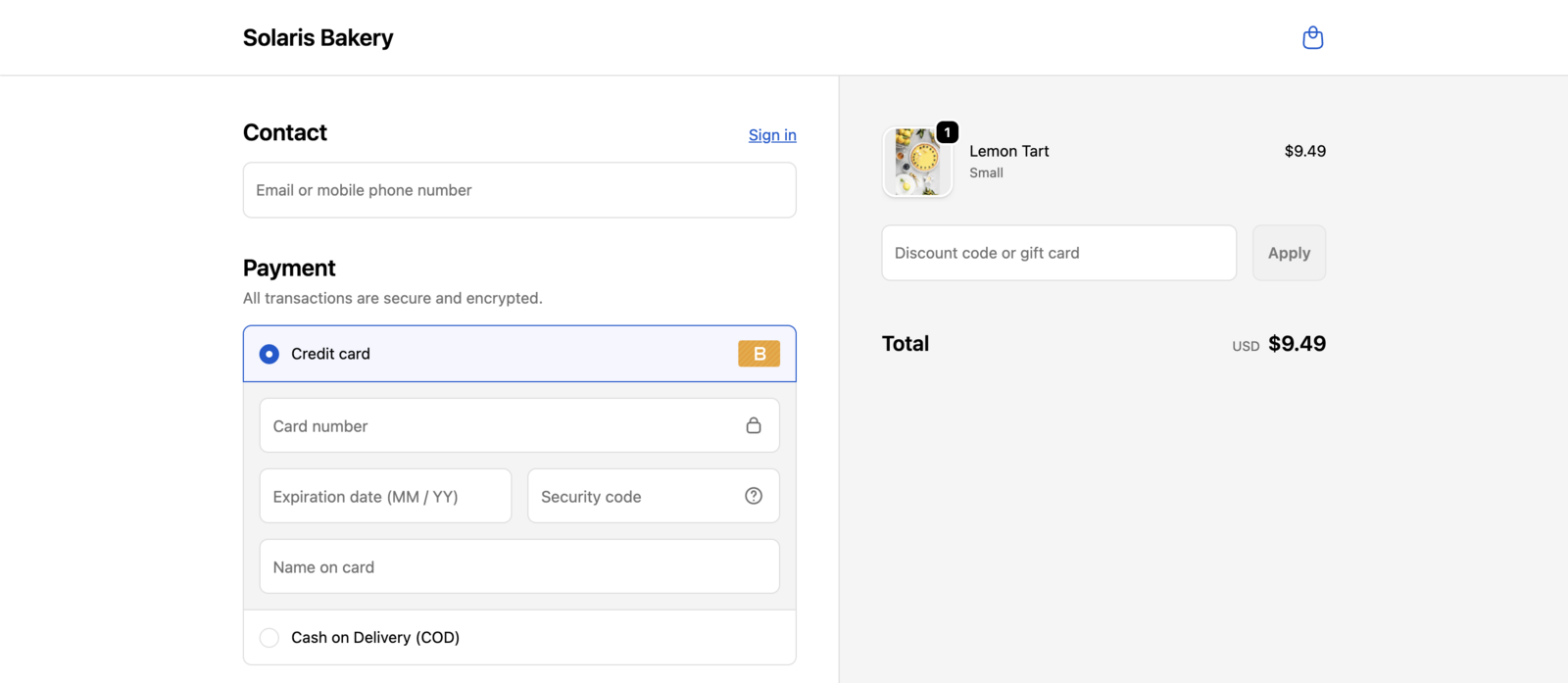 BEFORE : Shows the checkout page with missing shipping/delivery address form.