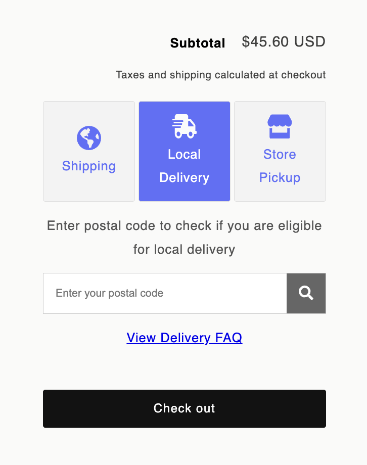 Customized delivery method buttons with applied colors