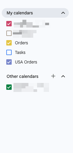 Google Calendar interface with the create new calendar option highlighted