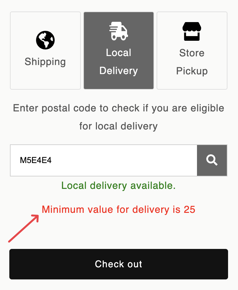 Customer-facing validation message when cart is below minimum
