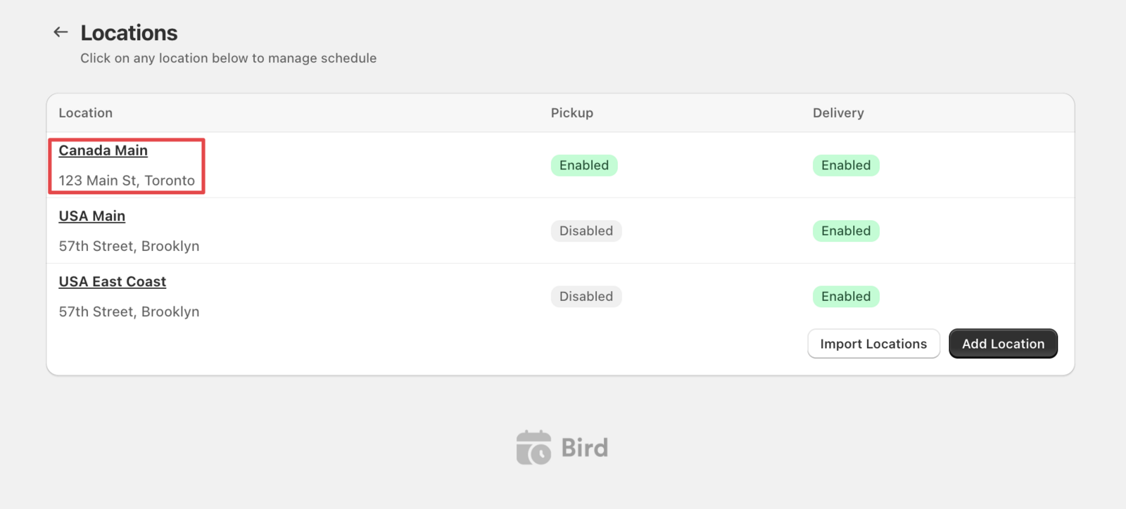 Displays the location editing interface with configuration options visible