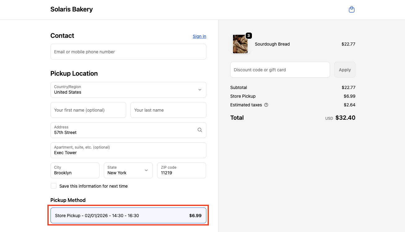 Shows the streamlined checkout page after configuration, with only the Bird Pickup & Delivery selection visible and no conflicting Shopify options