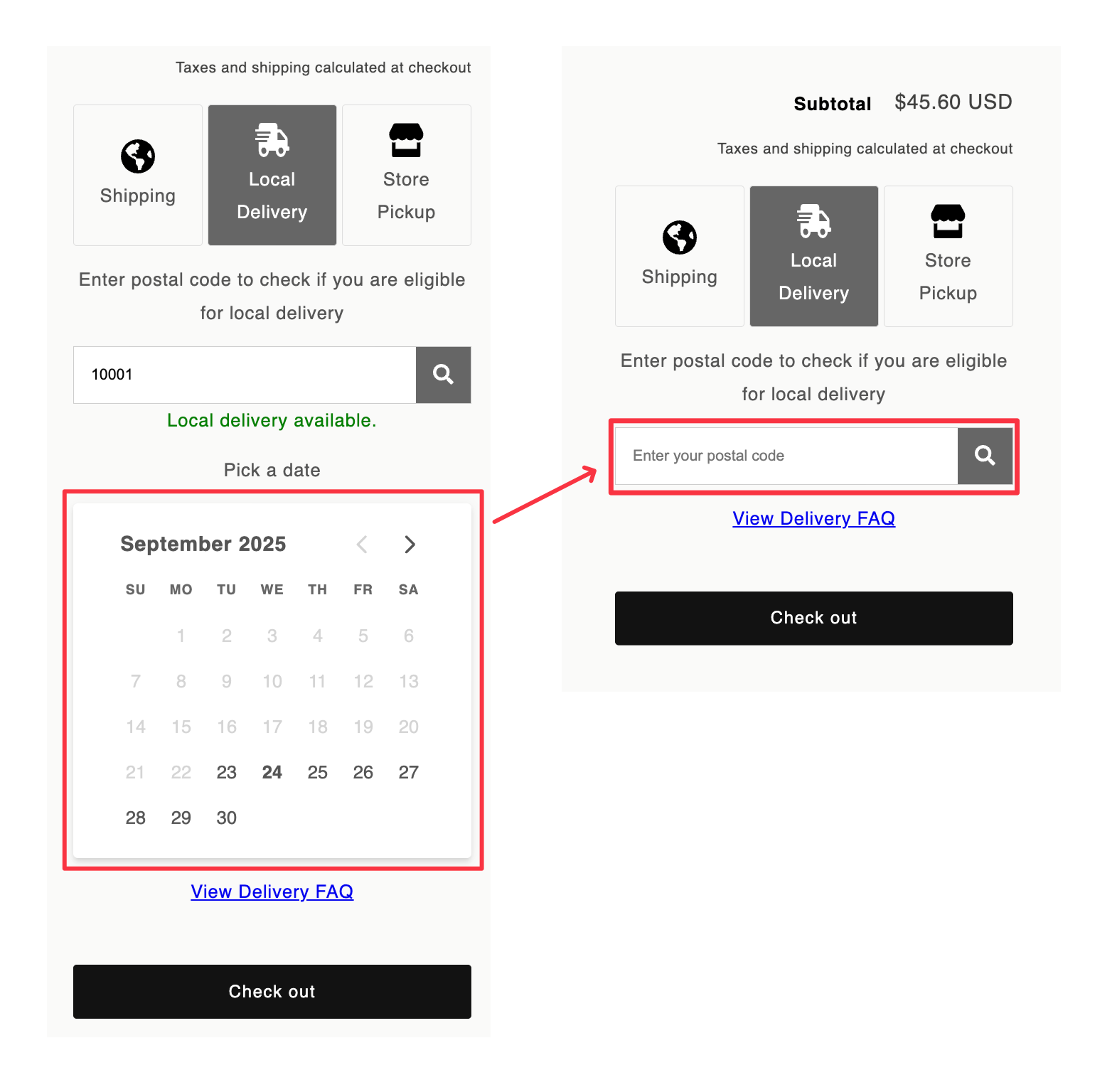 Example of collapsed calendar widget showing the date picker