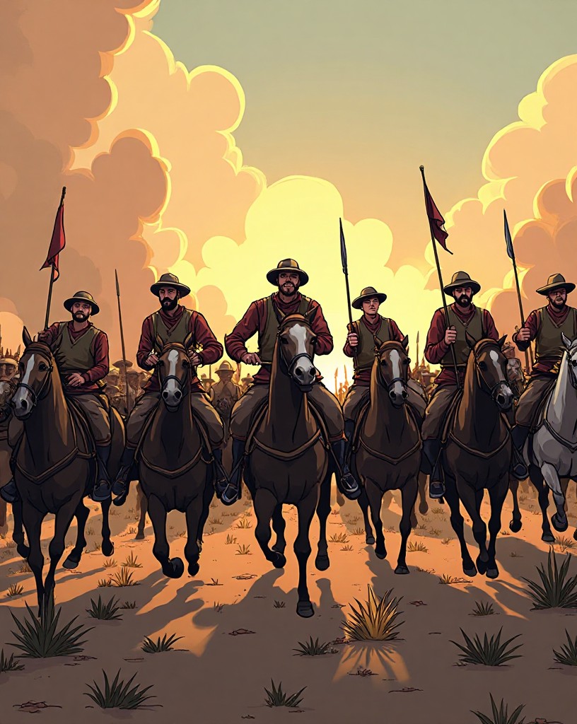 Heavy cavalry routing lighter horsemen and galloping around the infantry's rear.