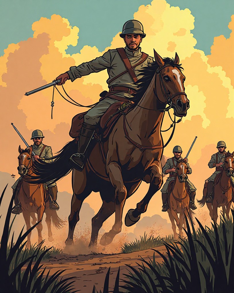 Cavalry wheeling about to ride down foot soldiers caught in the open.