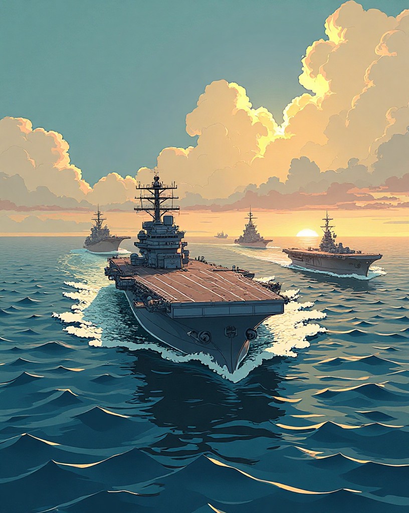 A vast Japanese carrier fleet steaming across the open ocean.