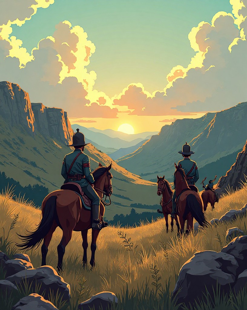 Cavalry officers in the valley squinting at hills they cannot see over, a note in hand.