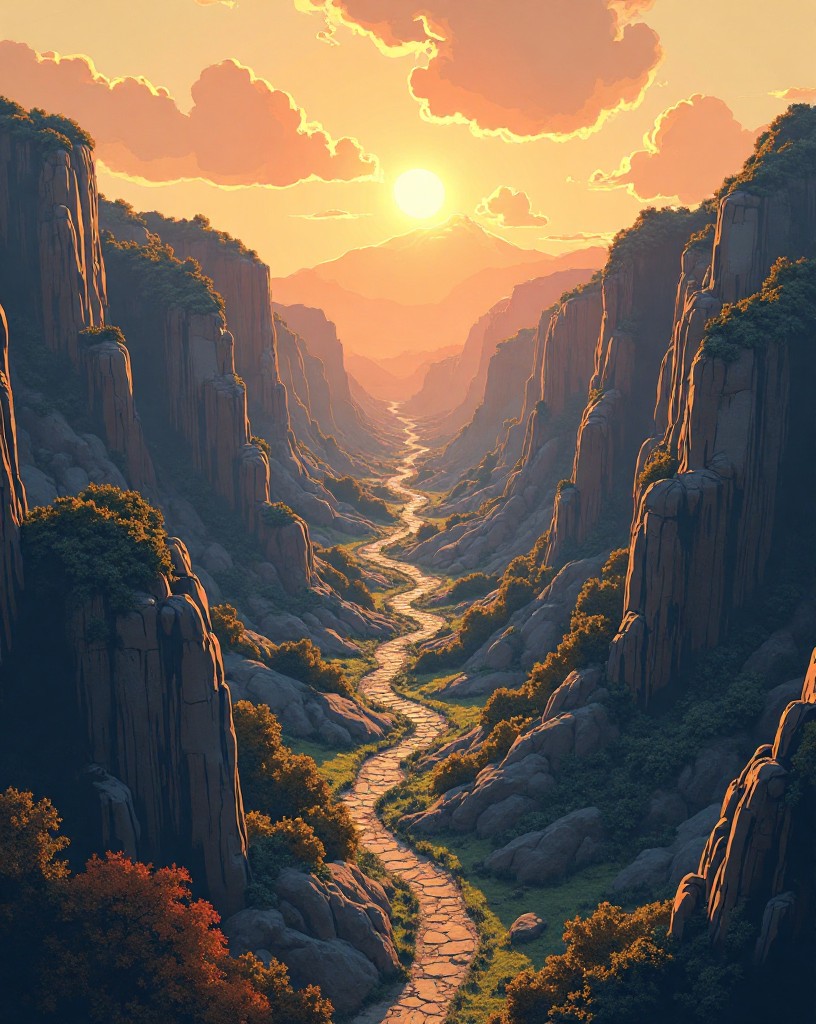 An overhead view of a long valley with cannon at the end and along both ridges.