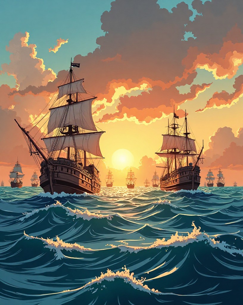 An immense armada of ships filling the sea to the horizon.
