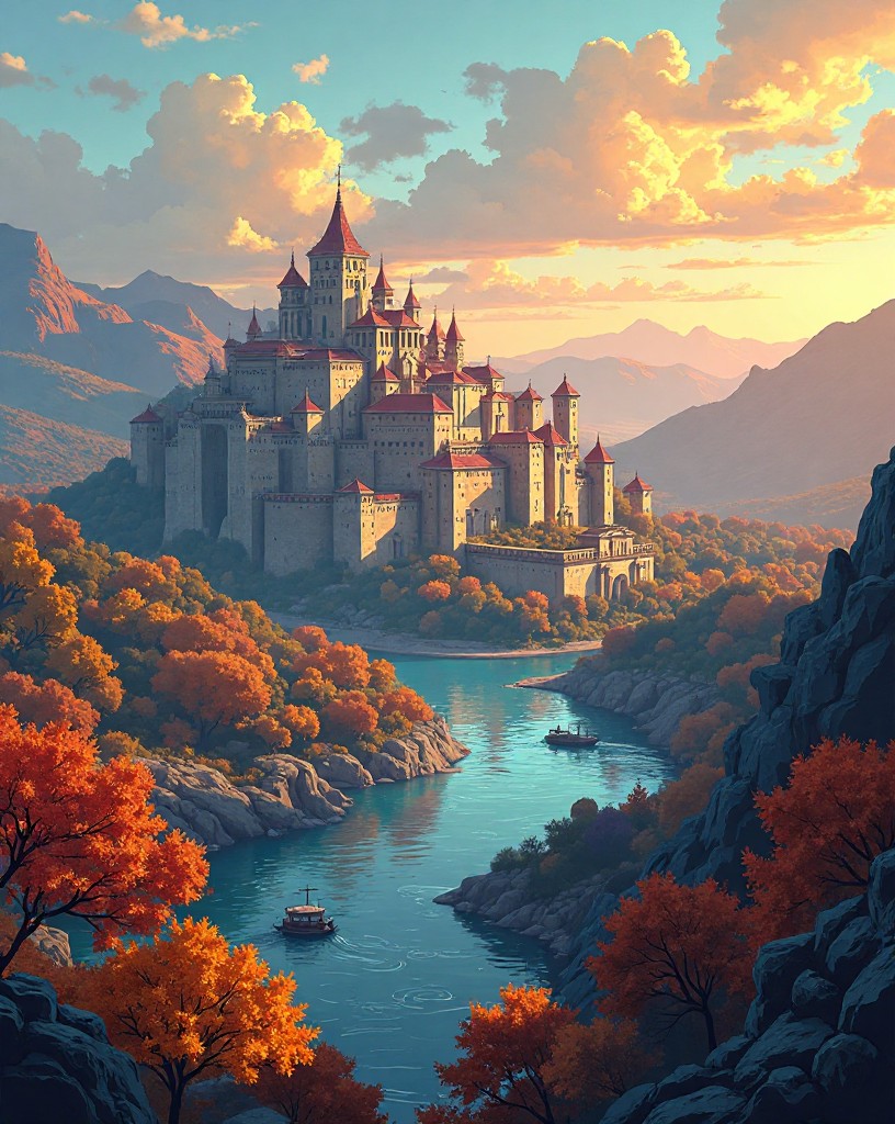 A grand imperial city seen from hills where an army digs in to encircle it.