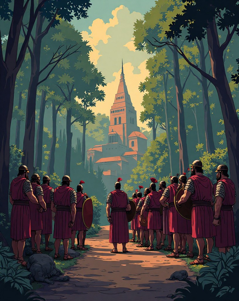 A Roman governor and disciplined legions at a frontier fort on the edge of dark forest.