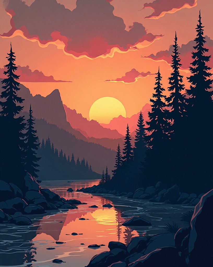 A vast dark forest beyond a river at dawn, a lone Roman watchtower on the near bank.